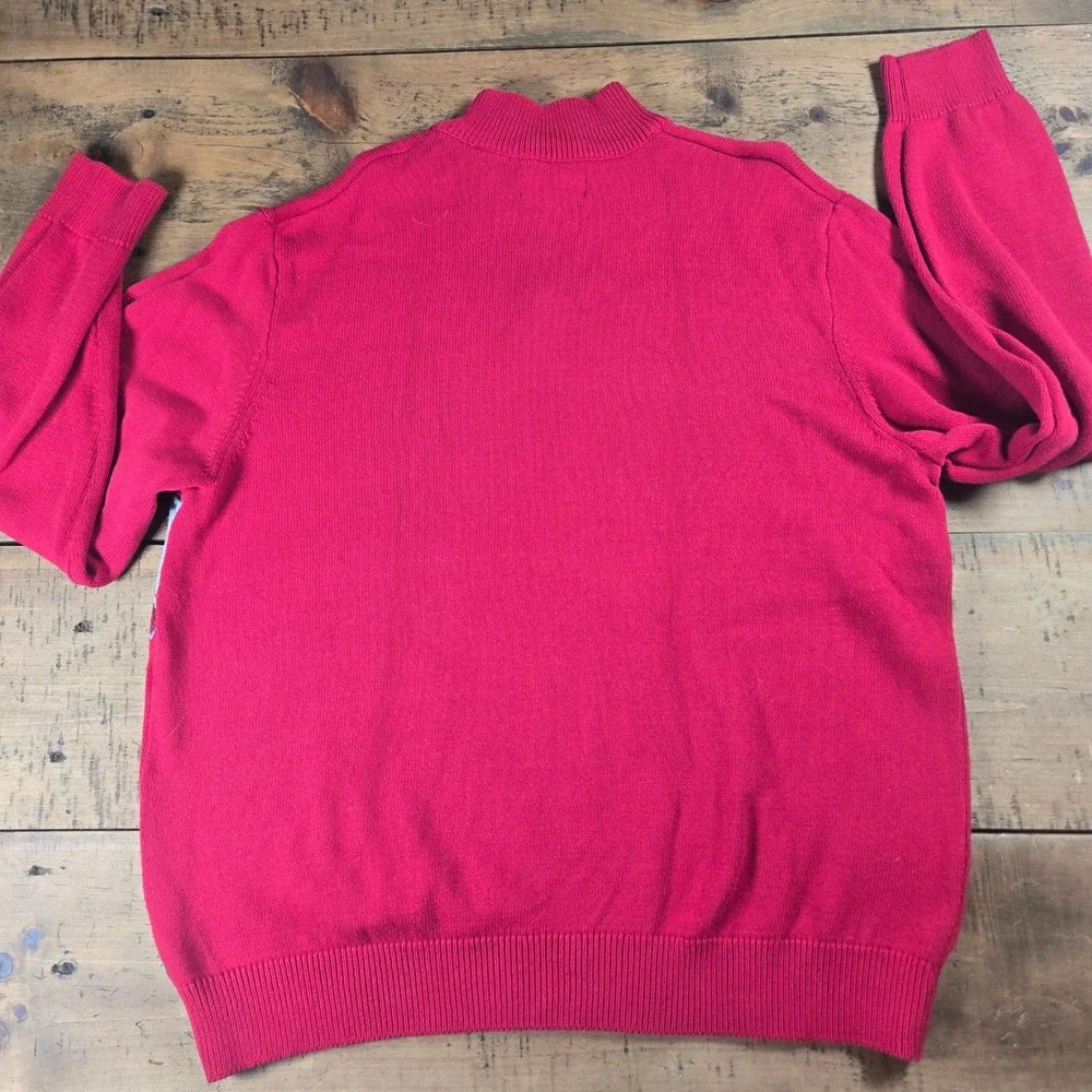 Chaps Mens XXL Red Fair Isle Moose Tree Quarter Zip Cotton Sweater Mock Neck